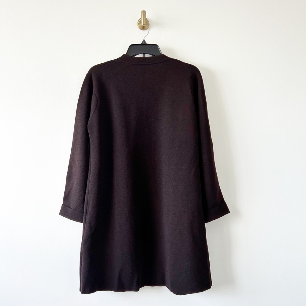 Eileen Fisher 100% Wool Dark Brown Open Front Long Cardigan Sweater Size PL - Picture 6 of 7